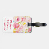 Midzomer | Waterverf Roze Floral Bagagelabel (Achterkant horizontaal)