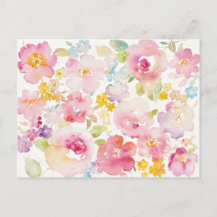 Midzomer   Waterverf Roze Floral Briefkaart