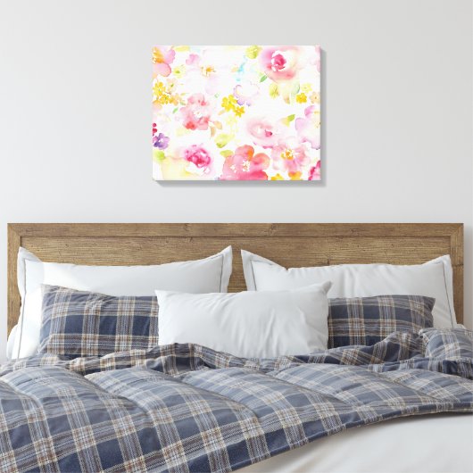 Midzomer | Waterverf Roze Floral Canvas Afdruk (Insitu (Slaapkamer))
