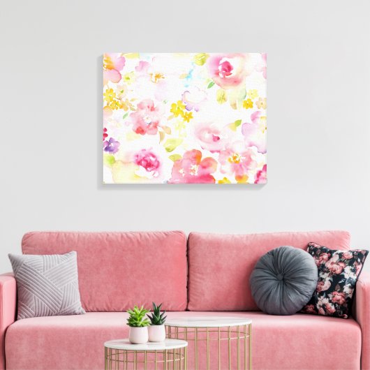 Midzomer | Waterverf Roze Floral Canvas Afdruk (Insitu (Woonkamer))