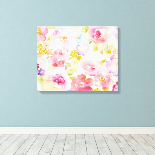 Midzomer | Waterverf Roze Floral Canvas Afdruk (Insitu (Houten vloer))