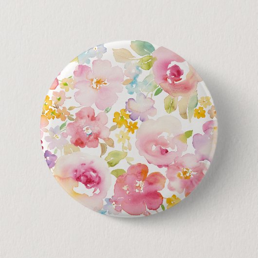 Midzomer | Waterverf Roze Floral Ronde Button 5,7 Cm (Voorkant)