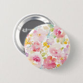 Midzomer | Waterverf Roze Floral Ronde Button 5,7 Cm (Voorkant /achterkant)