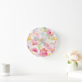 Midzomer | Waterverf Roze Floral Ronde Klok (Huis)