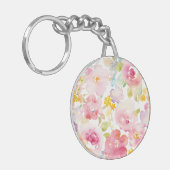Midzomer | Waterverf Roze Floral Sleutelhanger (Voorkant Links)