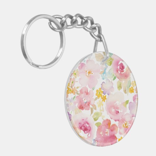 Midzomer | Waterverf Roze Floral Sleutelhanger (Voorkant Links)