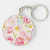 Midzomer | Waterverf Roze Floral Sleutelhanger (Achterkant)