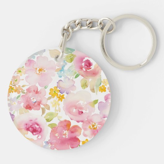 Midzomer | Waterverf Roze Floral Sleutelhanger (Achterkant)