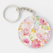 Midzomer | Waterverf Roze Floral Sleutelhanger (Voorkant)