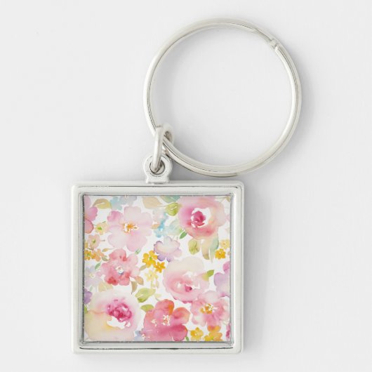 Midzomer | Waterverf Roze Floral Sleutelhanger (Voorkant)