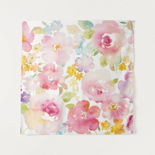 Midzomer | Waterverf Roze Floral Wandkleed (Voorkant (horizontaal))