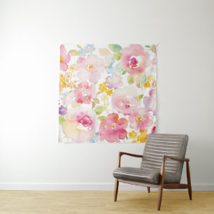 Midzomer Waterverf Roze Floral Wandkleed