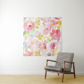 Midzomer | Waterverf Roze Floral Wandkleed (In situ)