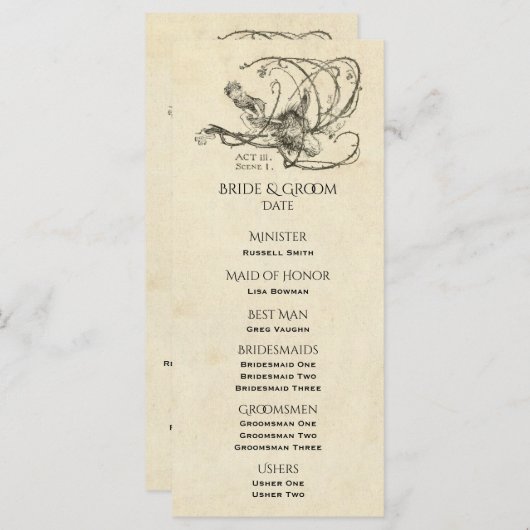 Midzomernacht droom bruiloft programma programmakaart (Voorkant / Achterkant)