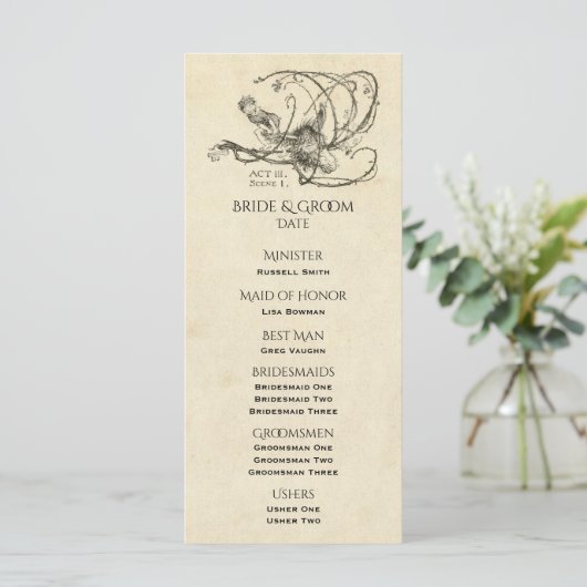 Midzomernacht droom bruiloft programma programmakaart (Staand voorkant)