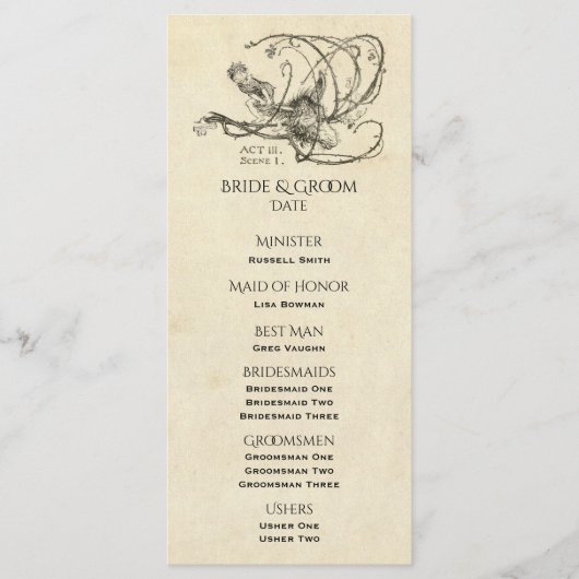 Midzomernacht droom bruiloft programma programmakaart (Voorkant)