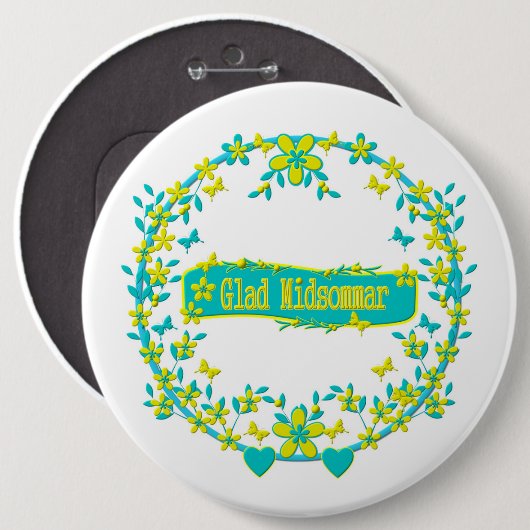 Midzomersymbool zweden ronde button 6,0 cm (Voorkant /achterkant)