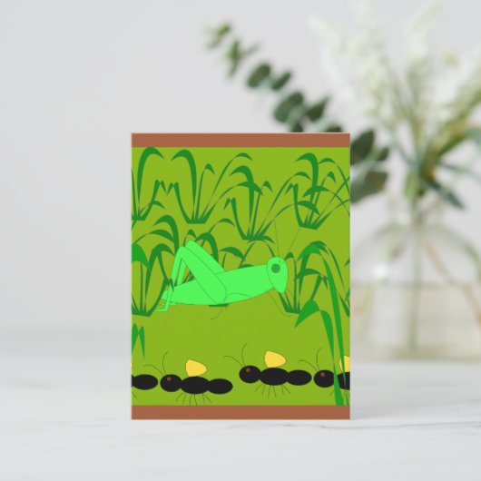 mier en sprinkhaan briefkaart (Staand voorkant)