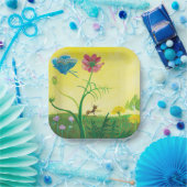 Mier en vlinder op een zomerweide Illustratie Papieren Bordje (Feest)