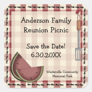 Mieren en Watermeloen Picknick Save the Date Vierkante Sticker