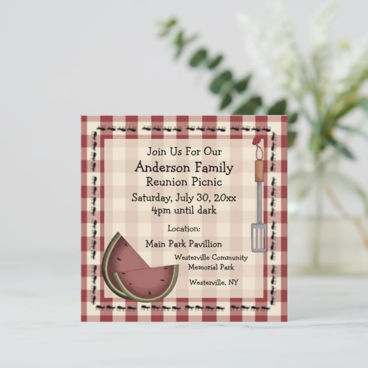 Mieren en Watermeloen Zomer Picknick Uitnodiging (Staand voorkant)