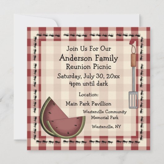 Mieren en Watermeloen Zomer Picknick Uitnodiging (Voorkant)