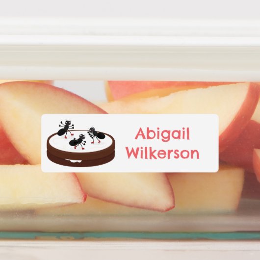 Mieren schaatsen op cookie cartoon gepersonaliseer labels (Aangebracht)