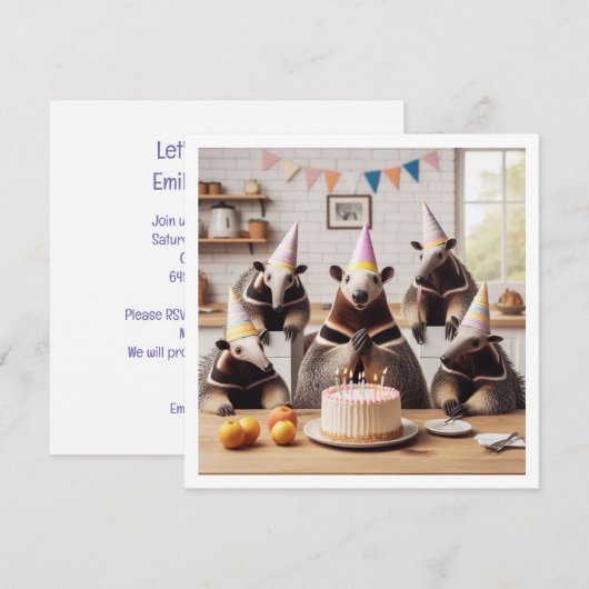 Miereneters vieren hun verjaardag met taart en pet kaart (Voorkant / Achterkant)