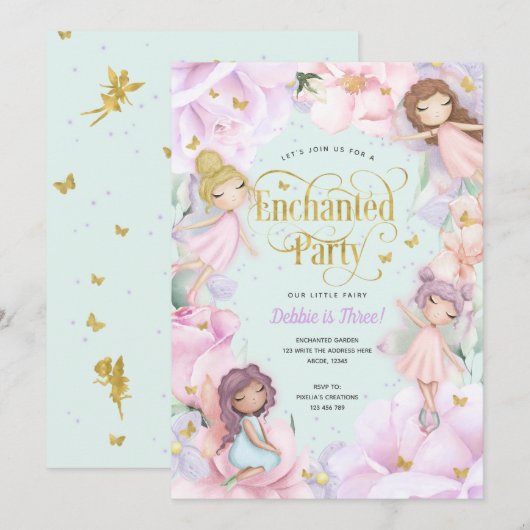 Mierjarige bloementuin, meisjesverjaardag kaart (Voorkant / Achterkant)