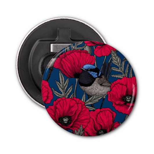 Mierkanen en papavers button flesopener (Voorkant)