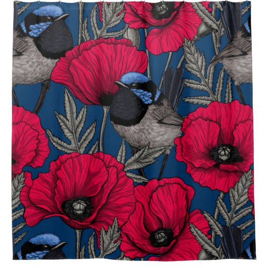 Mierkanen en papavers douchegordijn (Voorkant)