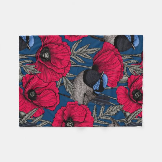 Mierkanen en papavers fleece deken (Voorkant (Horizontaal))