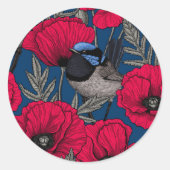 Mierkanen en papavers ronde sticker (Voorkant)