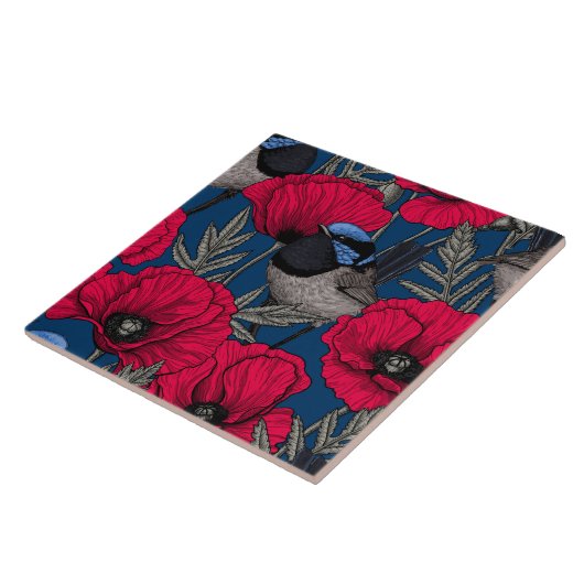 Mierkanen en papavers tegeltje (Zijkant)