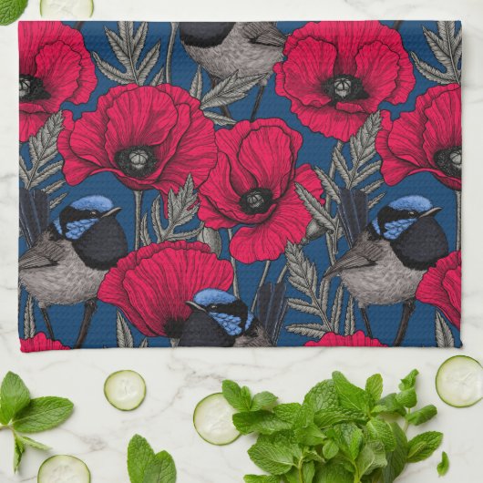 Mierkanen en papavers theedoek (Gevouwen)