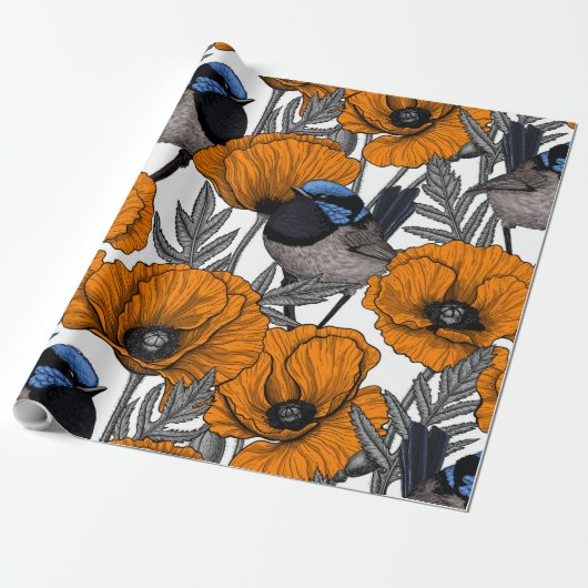 Mierkannen en oranje papaverbloemen 2 cadeaupapier (Uitgerold)