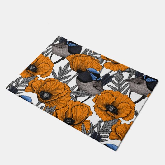 Mierkannen en oranje papaverbloemen 2 deurmat (Schuin)
