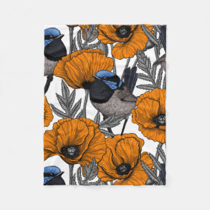 Mierkannen en oranje papaverbloemen 2 fleece deken