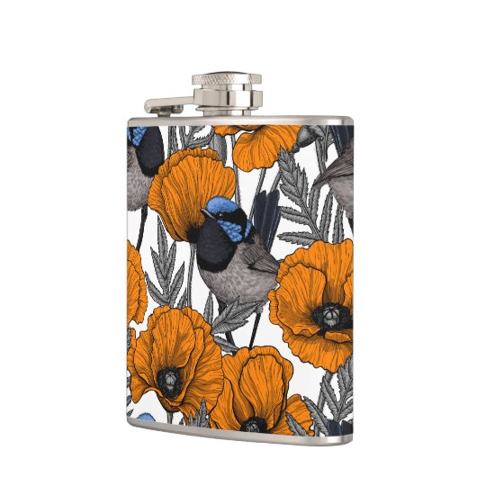 Mierkannen en oranje papaverbloemen 2 heupfles (Links)