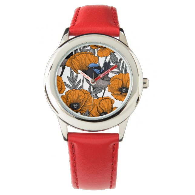 Mierkannen en oranje papaverbloemen 2 horloge (Voorkant)