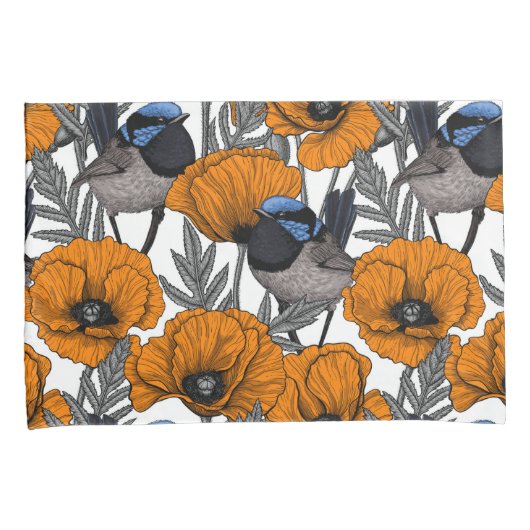 Mierkannen en oranje papaverbloemen 2 kussensloop (Voorkant-Rechts)