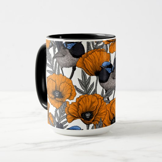 Mierkannen en oranje papaverbloemen 2 mok (Voorkant links)