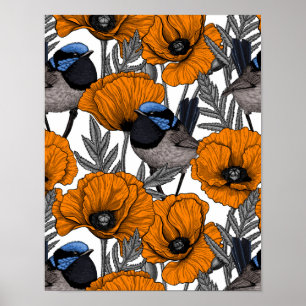 Mierkannen en oranje papaverbloemen 2 poster