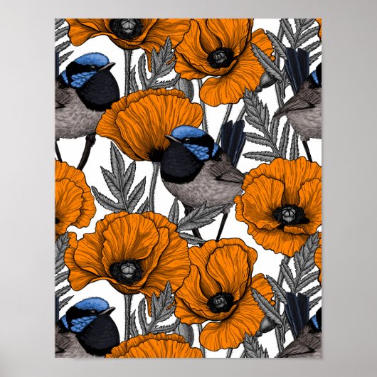 Mierkannen en oranje papaverbloemen 2 poster (Voorkant)