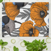 Mierkannen en oranje papaverbloemen 2 theedoek (Gevouwen)