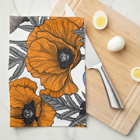 Mierkannen en oranje papaverbloemen 2 theedoek (Quarter Fold)