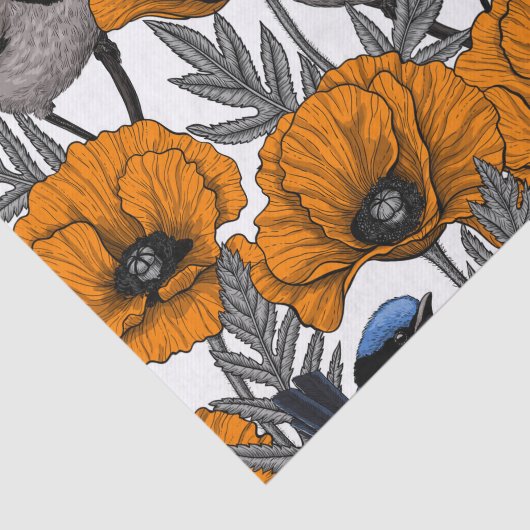 Mierkannen en oranje papaverbloemen 2 tissuepapier (Detail)