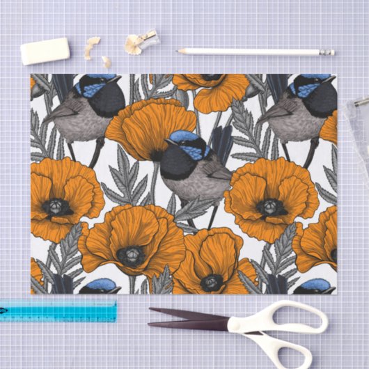 Mierkannen en oranje papaverbloemen 2 tissuepapier (Craft)