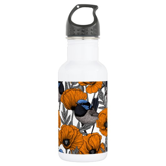 Mierkannen en oranje papaverbloemen 2 waterfles  (Voorkant)