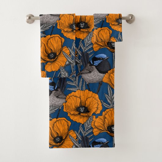 Mierkannen en oranje papaverbloemen bad handdoek (Insitu)